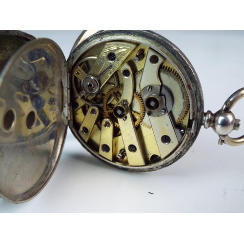 189 - Continental 800 silver ladies pocket watch with enamel face and nicely chased case. Non runner for r... 