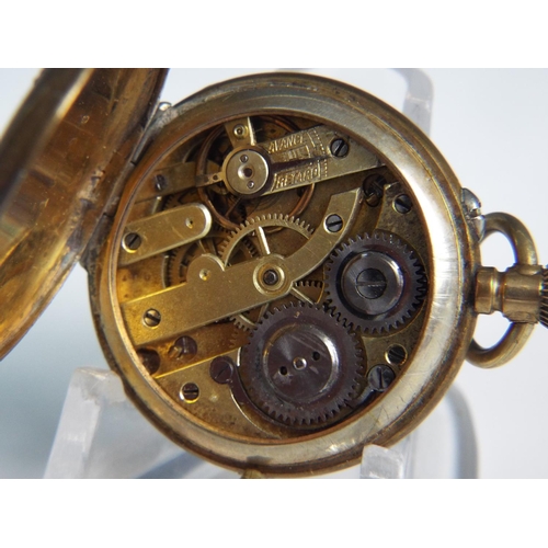 190 - Small yellow metal champleve faced pocket watch. Crown winder. Non runner for repairs.