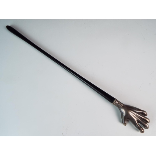 227 - Ebony Handled Silver Back scratcher. Hallmarked for Birmingham 1996,  Whitehill Silver Company.