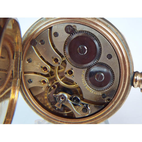 245 - Gold plated, Crown wind, Dennison 17 Jewel Swiss made Pocket watch with enamel face. Interesting ins... 