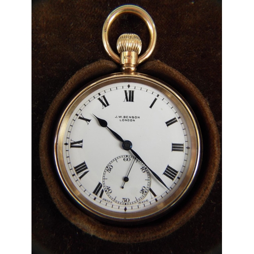 301 - Stunning 9ct gold Pocket watch by J Benson, London. 15 Jewel Swiss movement, Crown wind. 9ct Denniso... 