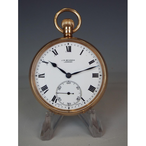 301 - Stunning 9ct gold Pocket watch by J Benson, London. 15 Jewel Swiss movement, Crown wind. 9ct Denniso... 