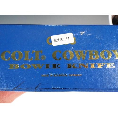 323 - Fantastic Ltd Edition Colt Cowboy Bowie knife complete with original box, leather scabbard, Antler H... 