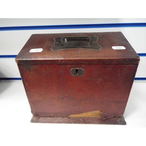 587 - Old leather bound campaign letter rack C1900