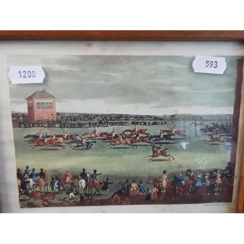 593 - Two hand tinted victorian prints in modern frames.