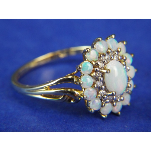 132A - Opal and Diamond 9ct yellow gold grand cluster ring set with 21 Australian White Opals of approx 1ct... 