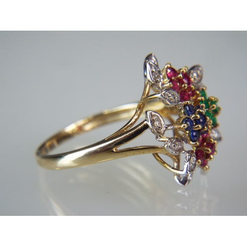 135A - 9ct Gold Spray Cluster ring set with 0.41pts of Burmese Rubies, 19 pts of Australian Sapphires, 13pt... 