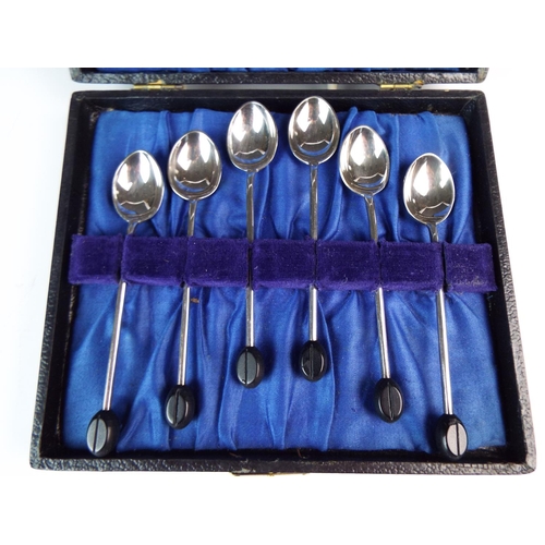 601 - Set of A1 Silver plate coffee bean spoons plus a set of vintage butterknives. Both in original boxed... 