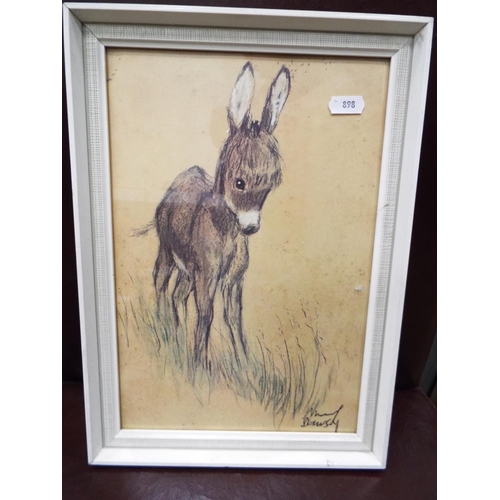 898 - Very sweet framed etching of a Donkey foal. 10 x 8 inches. 1950's era