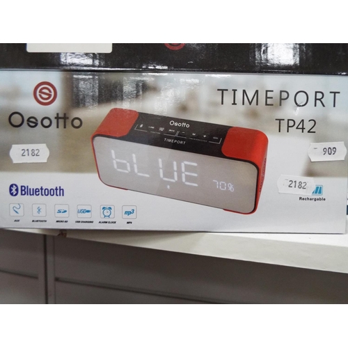 909 - Osotto time port TP42 Bluetooth rechargable clock. boxed and unused.