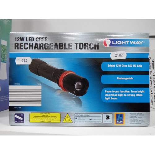 914 - 12W LED Re-Chargable torch. Boxed and unused.