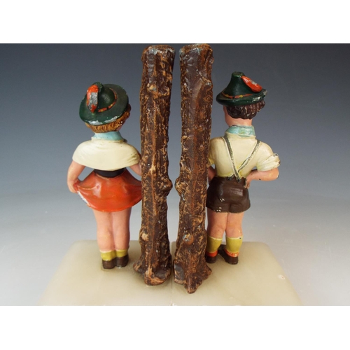 30 - Matched pair of cold painted bronze bookends mounted on white Onyx bases. Possibly Austrian made. 7 ... 