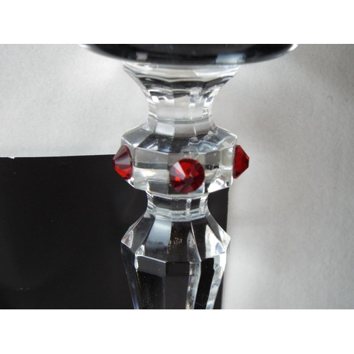 56 - Pair of boxed and unused Dartington Crystal goblets enhanced with Ruby Swarovski crystals to stem.