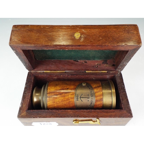 61 - Small Naval type three chamber telescope in wooden box.