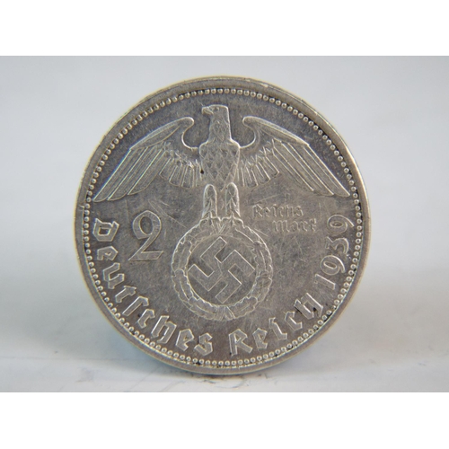 73 - 1939 Silver Hindenburg Two Reichmark coin.