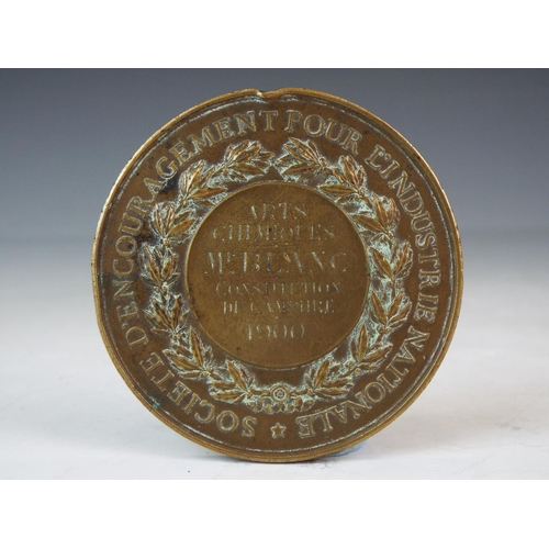 81 - Heavy Bronze French medal societe D'encouragemant four l'industrie National.  By P.J Tioler dated 19... 