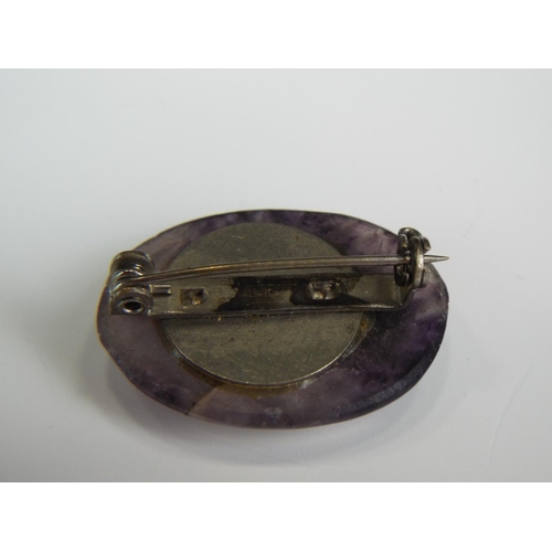 134 - Derbyshire Blue John Brooch on white metal mount