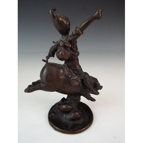 178 - Early 20th Century Vienna Bronze Car Radiator mascot figure after Franz Bergman of a boy with cap ri... 