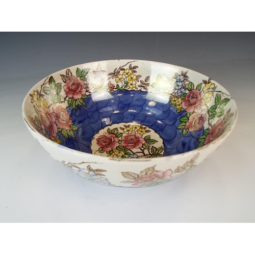 199 - Maling footed bowl . 8.5 inches diameter, four inches tall in the Rosine pattern. (small flake to ou... 