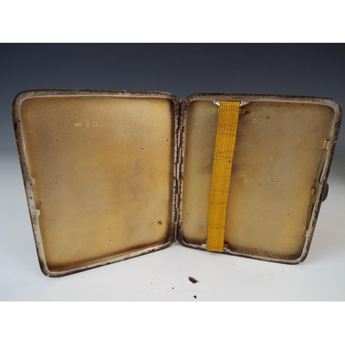 333 - Solid Silver Cigarette case with machine turned decoration. Lemon gilt interior, Elastic all good. B... 