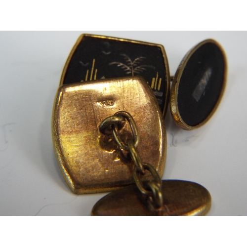 335 - Unusual and interesting Pair of Yellow metal cufflinks, possibly Masonic connection.