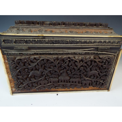 355 - Lovely old Indian 19th Century possibly grand tour tea caddy. Intricate carved panels and interior l... 