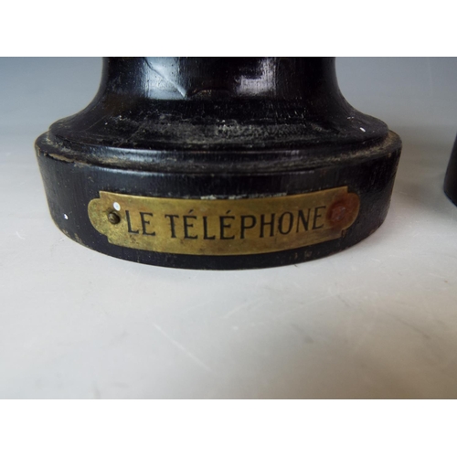 388 - Pair of probably 19th Century painted French spelter figurines 'Le Telegraphe plus Le Telephone' mak... 