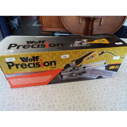 481 - Wolf precision saw. Boxed and unused. 240V 600w motor