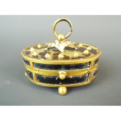 15 - Victorian Tortoishell jewellery casket with brass fittings. 3.5 inches long.