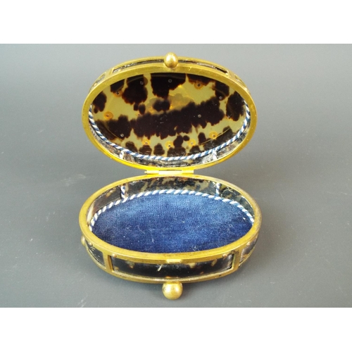 15 - Victorian Tortoishell jewellery casket with brass fittings. 3.5 inches long.