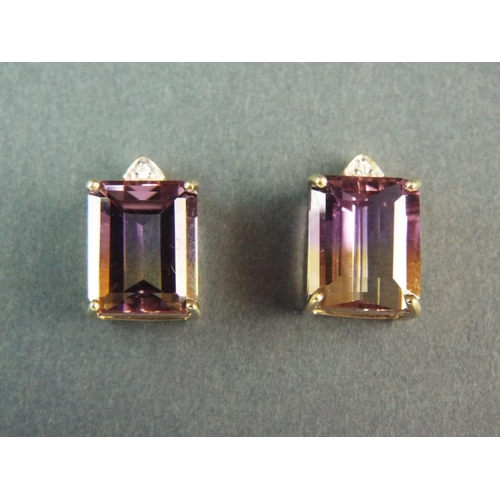 165 - Pair of lovely 9ct earrings set with variable tone Ametrine gemstones with small Diamonds above in a... 