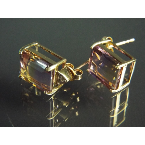 165 - Pair of lovely 9ct earrings set with variable tone Ametrine gemstones with small Diamonds above in a... 