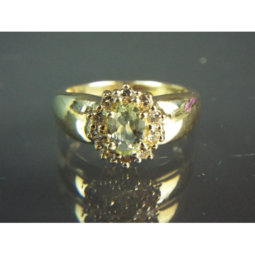 166 - 9ct Yellow Gold ring set with Cubic Zircona in a Flower pattern.  Finger size 'N5'  4.1g