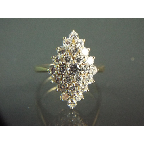 168 - 9ct Yellow Gold Cubic Zircona set cluster ring.  Finger size 'K5'  3.4g