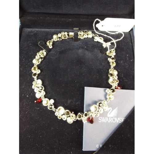 173 - Boxed and unused Swarovski crystal set necklace. Velvet lined presentation case with booklet.