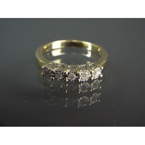 199 - 9ct Yellow Gold, Five Diamond set ring. 0.15pts Diamonds.  Finger size  'Q5'  3.3g