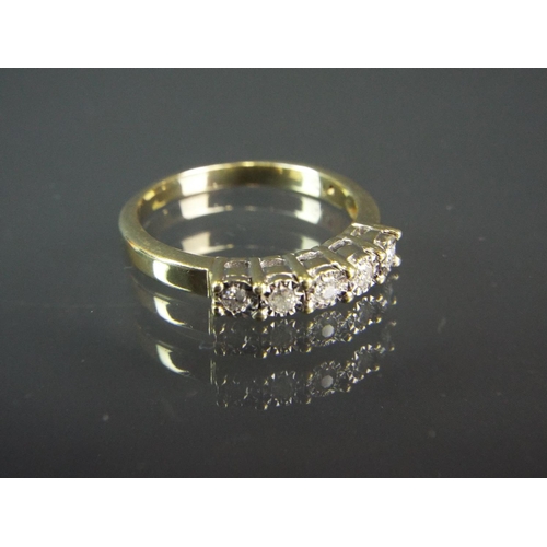 199 - 9ct Yellow Gold, Five Diamond set ring. 0.15pts Diamonds.  Finger size  'Q5'  3.3g