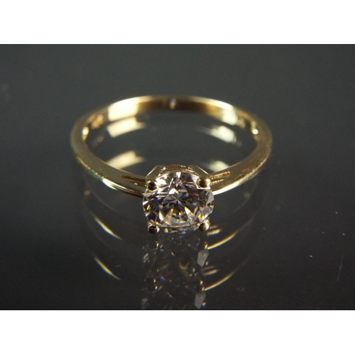 206 - 9ct Yellow gold ring set with a Cubic Zircona Solitaire.  Finger size 'P5'  1.7g