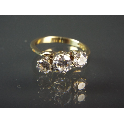 207 - 9ct Yellow Gold ring set with three large Cubic Zircona's. Finger size 'Q'   3.5g