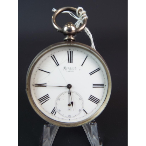 220 - Pocket Watch by Bennets of London. TOC era. French Silver case, enamel face with some crazing.  Runn... 