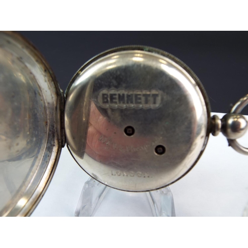 220 - Pocket Watch by Bennets of London. TOC era. French Silver case, enamel face with some crazing.  Runn... 