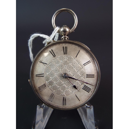 221 - White metal pocket watch with champleve face. Key wind in working order.