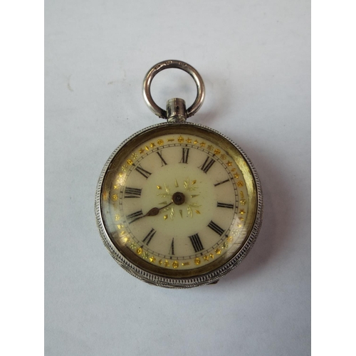 223 - Ladies continental pocket watch with enamelled dial and scrolled case. Non runner, spares/repairs