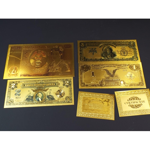 228 - Small selection of 24ct gold plated banknotes with COA