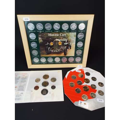 248 - Selection of Canadian coins in presentation pack plus framed group of Historic Car coins.