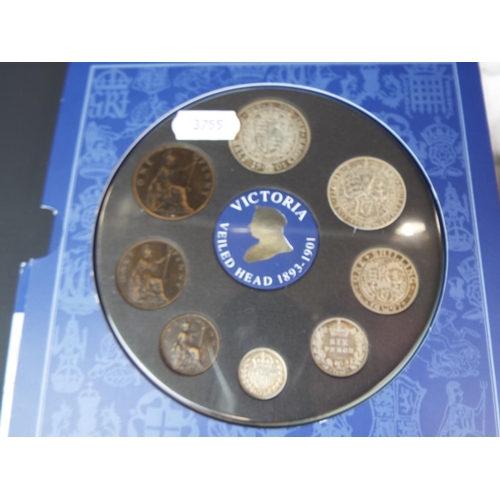 249 - Selection of British UK coins in presentation packs, Victorian, George Vth, Navy & Airforce £5 coins... 