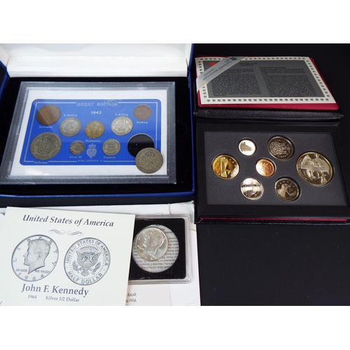 250 - 1943 boxed set of UK coins plus boxed set of Canadian coins along with a Mint USA JFK 1964 Silver Ha... 