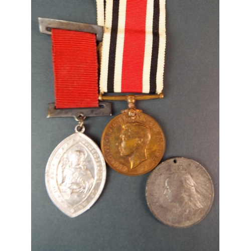 255 - Religeous medal and two civilian medals one Victorian, one WW2