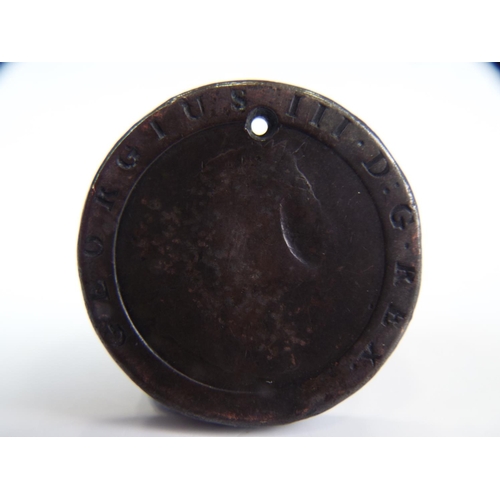 257 - 1797 George III cartwheel penny, drilled for chain.