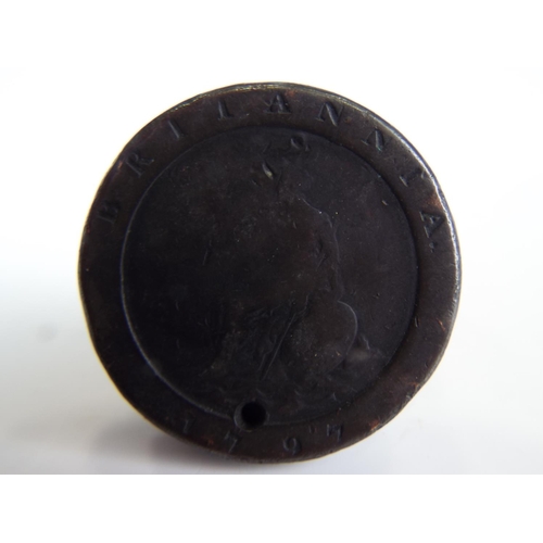 257 - 1797 George III cartwheel penny, drilled for chain.